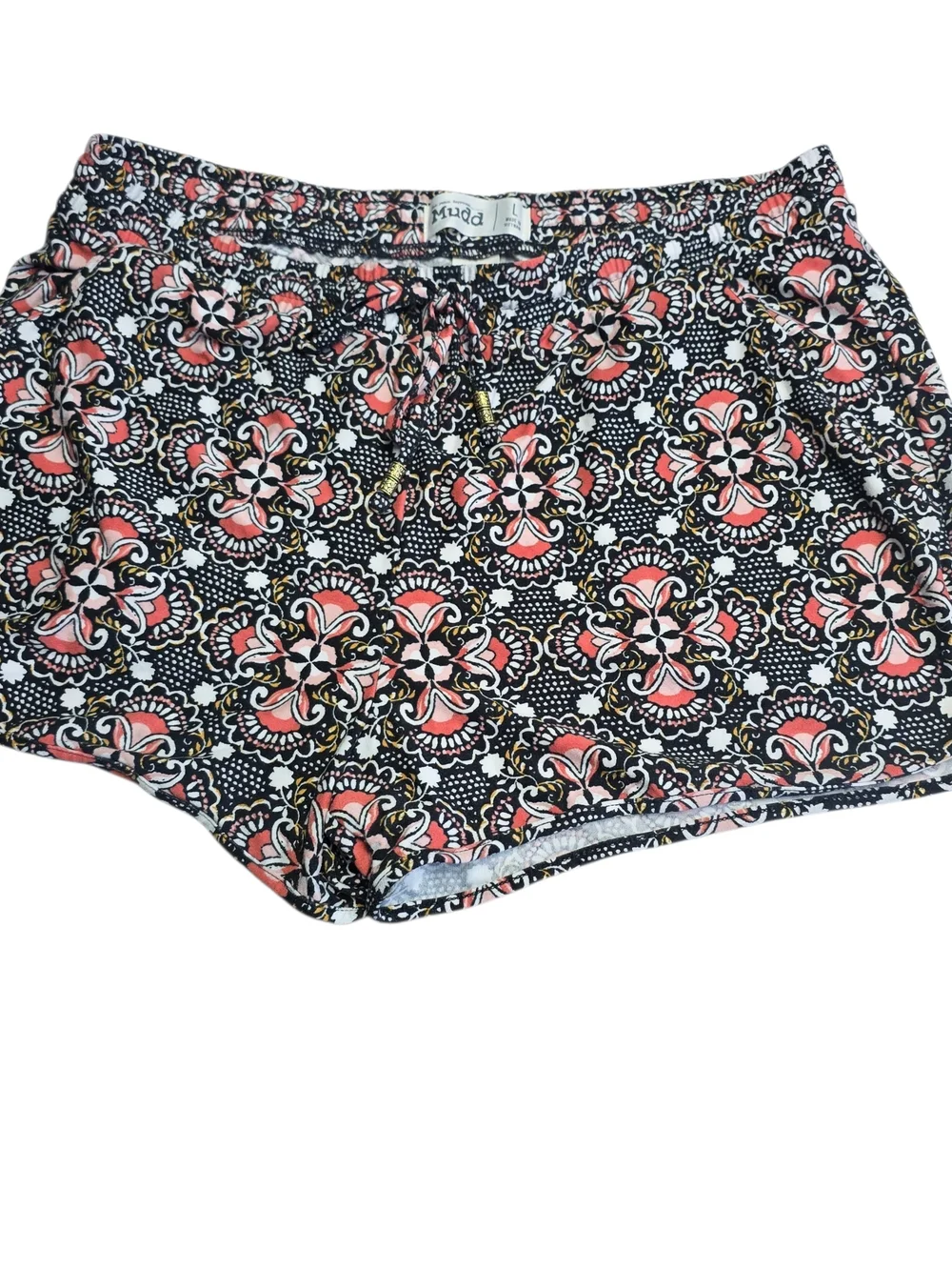 Mudd Boho Paisley Shorts Women’s L Pink Black Stretch Knit Lounge Festival